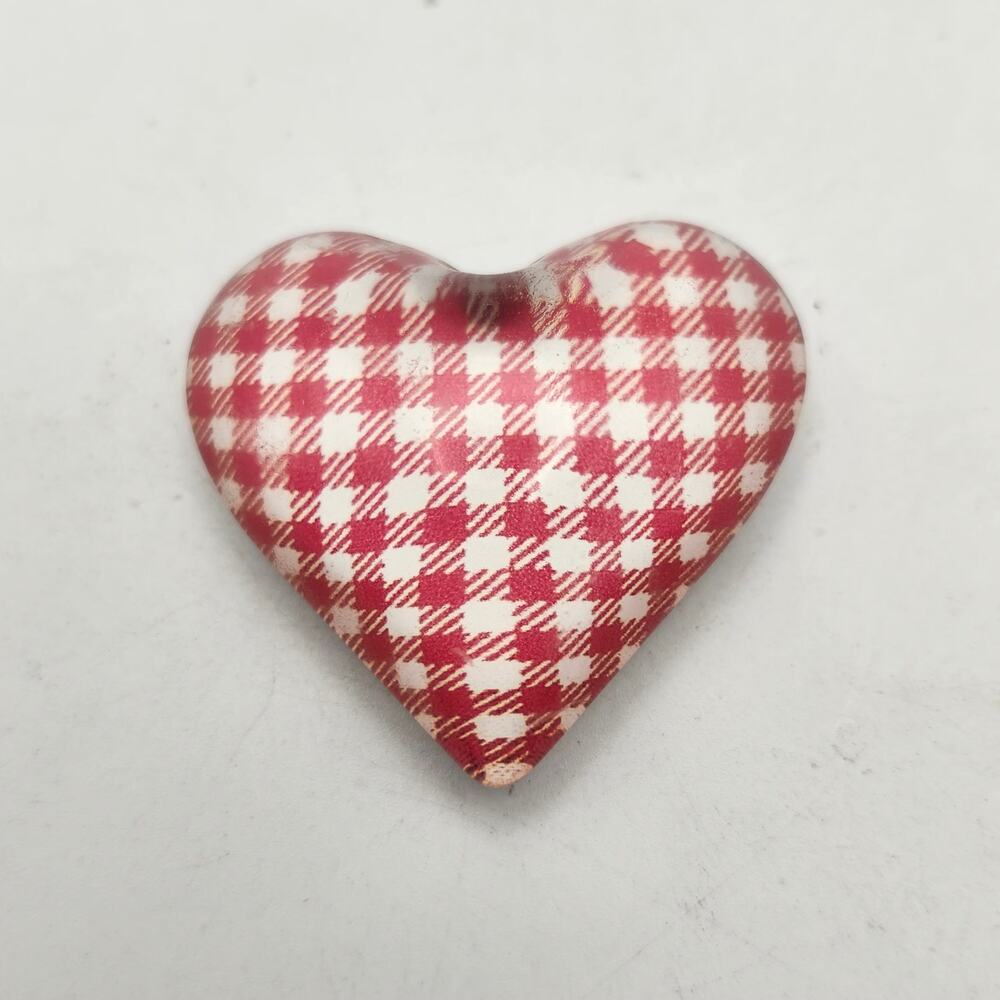 Red White Gingham Heart Magnet Acrylic Plaid Valentine Kitchen Locker Decor